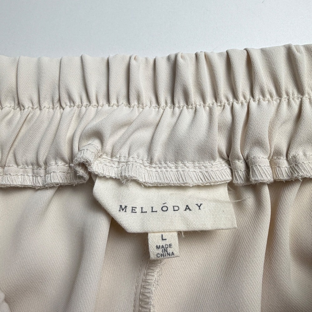Melloday Wide Leg Crop Pants Womens L Cream Pull On Side Slit Culottes - Picture 3 of 16